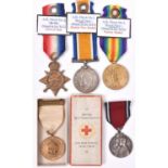 Three: 1914-15 star, BWM, Victory (K15881 A H Thorn Sto 1, RN) Fair/worn. A British Red Cross
