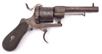 A 6 shot 7mm double action open frame pinfire revolver, round barrel 3½”, B’ham proved, totally