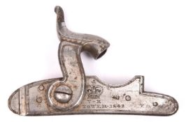 A detached lock from a percussion Sea Service or Coast Guard pistol, early type, the plate