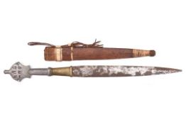 A 20th century North African (Sudan or Abyssinia ‘) short sword, leaf shaped DE blade 15½”, the hilt