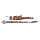 A 20th century North African (Sudan or Abyssinia ‘) short sword, leaf shaped DE blade 15½”, the hilt