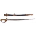 A scarce naval midshipman’s sword c 1850, fullered blade 24” with spear point and traces of etching,