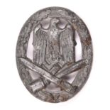 A Third Reich General Assault badge, of grey metal with flat back marked “Frank & Reif,