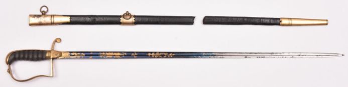 A naval officer’s dress sword for Lieutenants, 1812-1825, slender fullered blade 26”, etched with