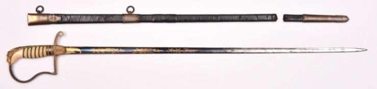 A naval officer’s dress sword, 1812-1825, slender SE blade 27”, etched with trophies and flourishes,