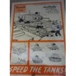 A WWII poster “Speed the Tanks”, headed “Warwork News No 7 1941”, with cartoons of workers
