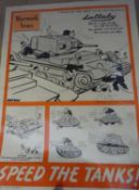 A WWII poster “Speed the Tanks”, headed “Warwork News No 7 1941”, with cartoons of workers