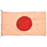 A Japanese flag, 60” x 32”, white cloth with applied red sun. GC £60-80.