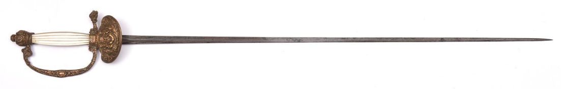 A late 19th century Dutch courtsword, slender blade 28½” of concave triangular section, the embossed
