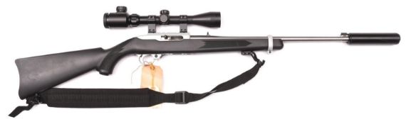 **A .22” LR Ruger Model 10/20 self loading rifle, number 259-5149, with 10 shot drum magazine, black