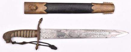 An early 1856 pattern naval Midshipman”s dirk, broad blade 12” x 1-3/8”, etched with crowned VR,