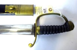 A mid 19th century Police hanger, plain polished fullered blade 24” with back edge for last 7”,