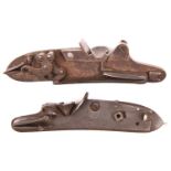 An incomplete detached left hand flintlock, c 1820, stepped plate 4¼” signed Tate, with safety bolt,