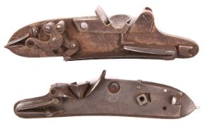 An incomplete detached left hand flintlock, c 1820, stepped plate 4¼” signed Tate, with safety bolt,