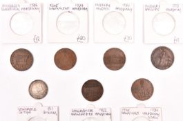 British token coins (7): Newcastle on Tyne AR shilling 1811, obv: figure of Commerce seated left,