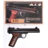 A .22” Crosman Benjamin EB22 single shot CO2 pistol, number N11705224, with black lacquered finish