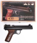 A .22” Crosman Benjamin EB22 single shot CO2 pistol, number N11705224, with black lacquered finish