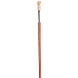 A 17th century ivory handled swordstick, slender tapered blade 32½” of hollow triangular section,