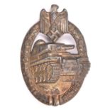 A Third Reich Panzer Assault badge, of grey metal with some finish remaining (looks like gilt