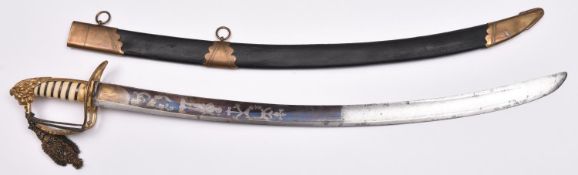 A Georgian naval officer’s service sword for Commanders and above, broad, shallow fullered blade