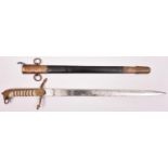 An 1891 pattern naval midshipman’s dirk, blade 17½” by Gieves, etched with panels of scrolls,