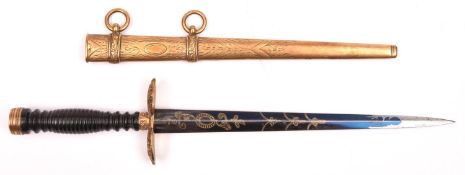A Georgian naval dirk, shallow diamond section blade 7¼”, etched with trophy, floral devices and