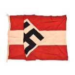 A Third Reich Hitler Youth flag, 150cm x 85cm, red and white with applique panels. GC £50-70.