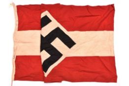 A Third Reich Hitler Youth flag, 150cm x 85cm, red and white with applique panels. GC £50-70.