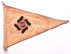A Third Reich Teno vehicle pennant, 13” x 9”, embroidered with Teno cogwheel insignia and