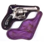 A Belgian 6 shot 7mm solid closed frame double action pinfire revolver, round barrel 2½” with