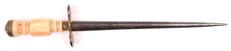 A Georgian naval dirk, c 1810, blade 7¾” of stout elliptical section, etched and gilt for its entire