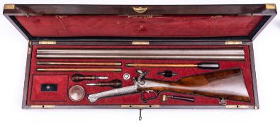 A fine French double barrelled 14 bore underlever pinfire sporting gun, by Firmin of Paris,