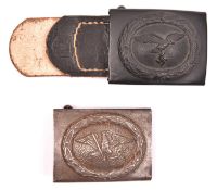 A Third Reich Luftwaffe grey painted steel buckle, the leather tongue stamped “H. Aurich, Dresden,