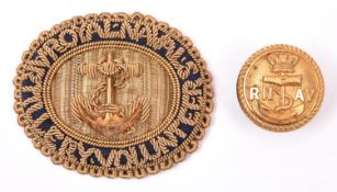 An officer’s oval bullion embroidered epaulette badge of the Royal Naval Artillery Volunteers, and a