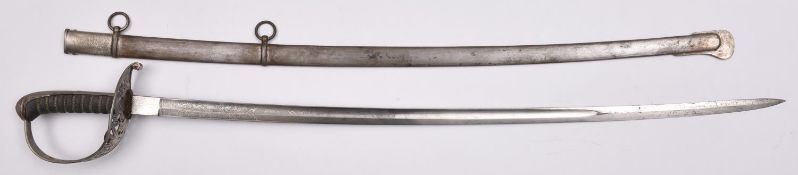 A late 19th or early 20th century Austrian cavalry officer’s sword, fullered blade 34” etched with