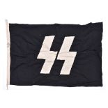 A Third Reich SS flag, 90cm x 57cm, black cloth with applique white runes, dated 1939. GC £250-300