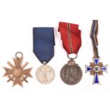 Third Reich medals: Army 4 year service medal; Mother’s Cross in bronze; medal for the Eastern