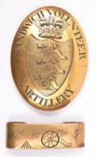 A good officer’s engraved gilt brass oval shoulder belt plate of the Sandwich Volunteer Artillery, c