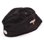 Third Reich SS mans field cap, black cloth with alloy Death’s Head button and embroidered eagle, (