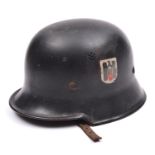 A Third Reich M34 police type DRK (Red Cross) square dip steel helmet, black with DRK and national