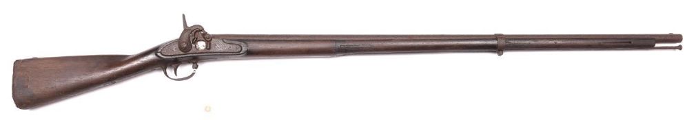 An American 14 bore (approx .68”) 3 band rifled percussion musket, 57” overall, barrel 41½”, with