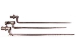 An 1853 pattern Enfield socket bayonet, socket stamped “Mm1 54” (locking ring missing); 2 other