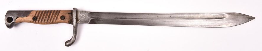 A German model 98-05 “butcher” bayonet, blade 14” with maker’s mark of Durkopp Werke, the saw back