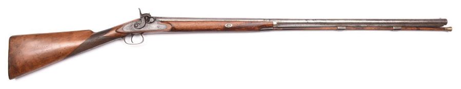 A mid 19th century 14 bore percussion sporting gun, 51½” overall, 18th century Spanish barrel 35”,