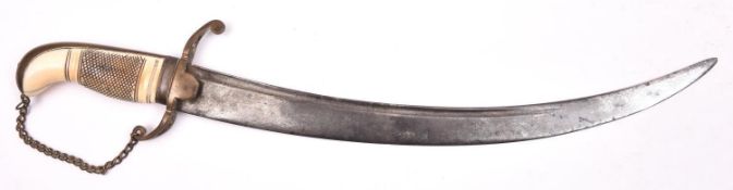 A Georgian naval dirk, c 1800, curved SE blade 13” with narrow fullers, brass hilt with recurved