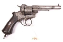 A French 6 shot 12mm Lefaucheux Model 1856 double action pinfire revolver, number 11505 next to “LF”