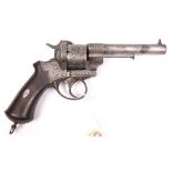 A French 6 shot 12mm Lefaucheux Model 1856 double action pinfire revolver, number 11505 next to “LF”