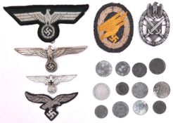 Third Reich insignia etc: 2nd pattern Army marksman’s lanyard badge; Veterans cap eagle, the back