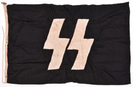 Third Reich SS flag, black with applied runes, edge stamped “1941 Berlin” etc, 85cm x 150cm. GC £