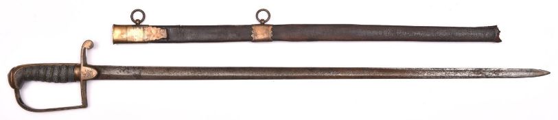 A late Georgian naval Warrant Officer’s sword, straight fullered blade 28” with very faint traces of